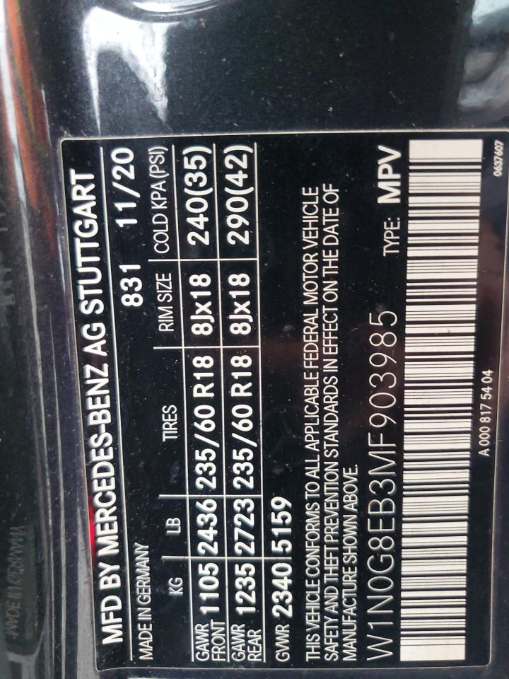 2021 Mercedes-Benz Glc 300 4Matic VIN: W1N0G8EB3MF903985 Lot: 91643265