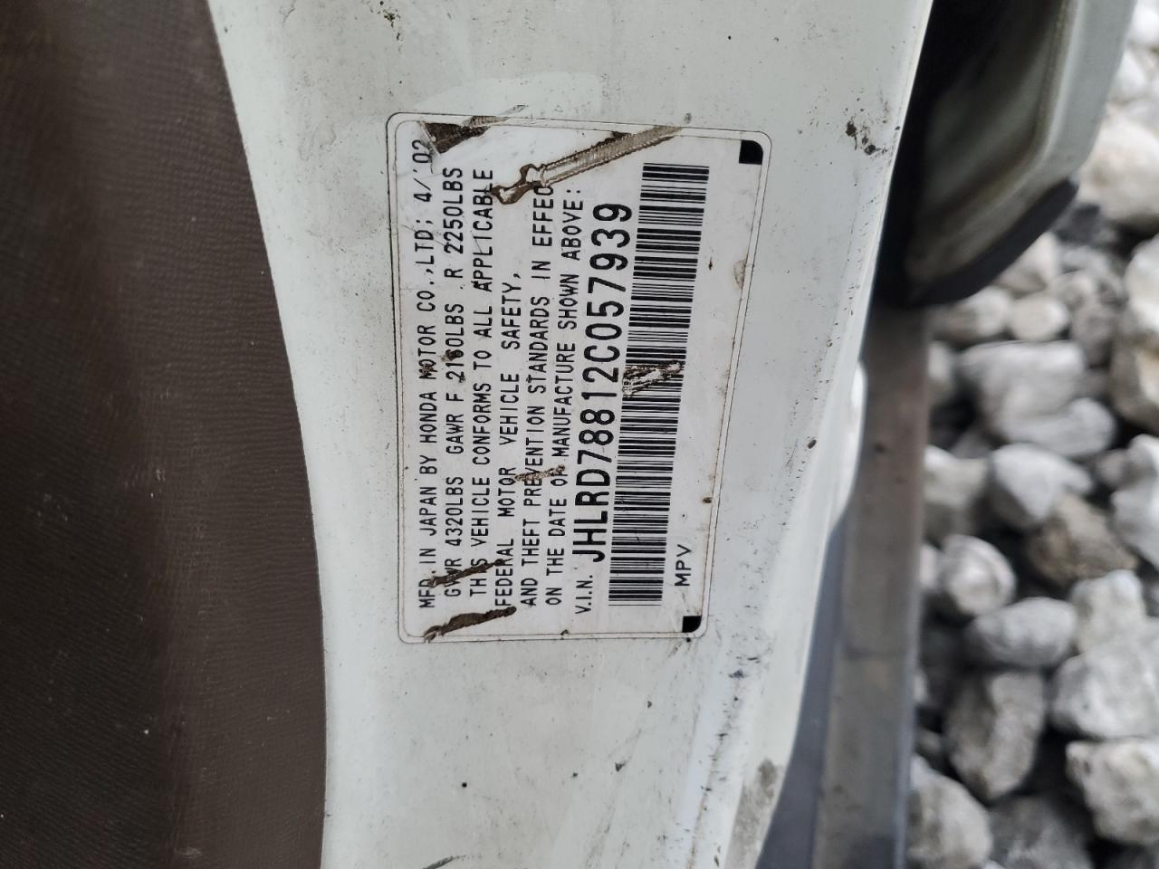 2002 Honda Cr-V Ex VIN: JHLRD78812C057939 Lot: 93176415