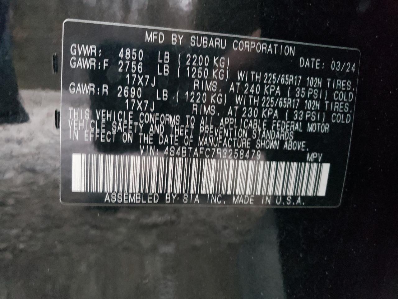 2024 Subaru Outback Premium VIN: 4S4BTAFC7R3258479 Lot: 94033045