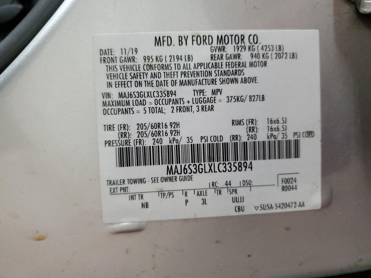 2020 Ford Ecosport Se VIN: MAJ6S3GLXLC335894 Lot: 91167015