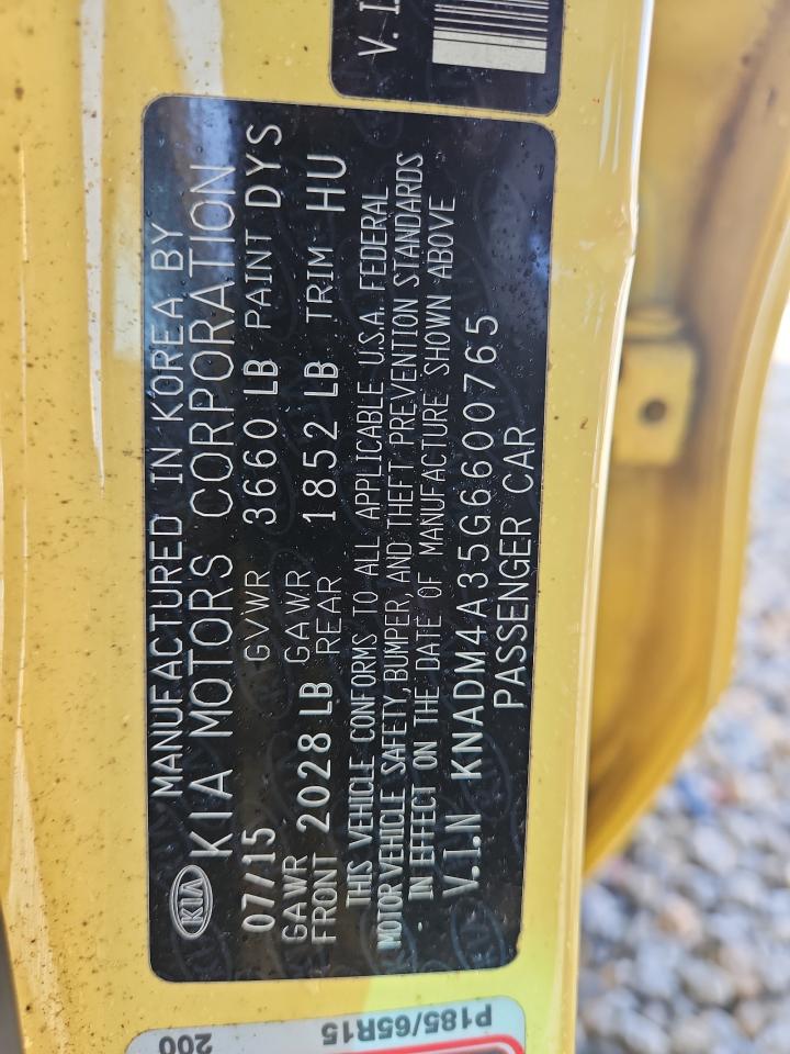 2016 Kia Rio Lx VIN: KNADM4A35G6600765 Lot: 92116725