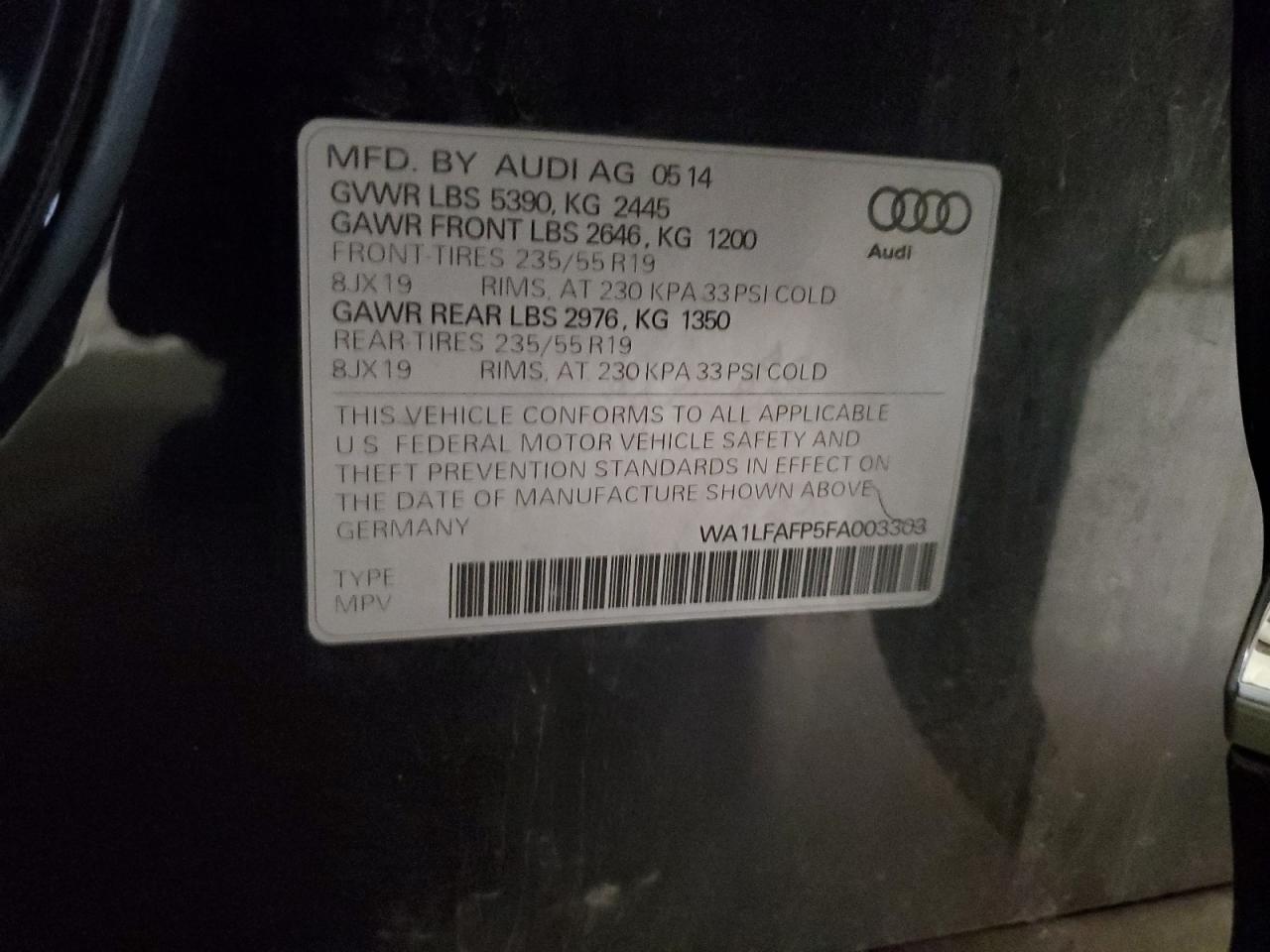 2015 Audi Q5 Premium Plus VIN: WA1LFAFP5FA003303 Lot: 91909775