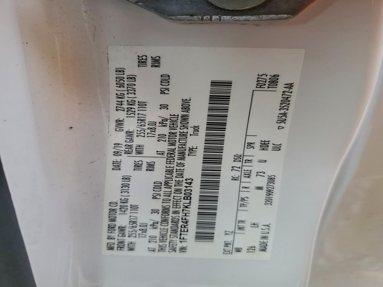 2019 Ford Ranger Xl VIN: 1FTER4FH7KLB03143 Lot: 93355185