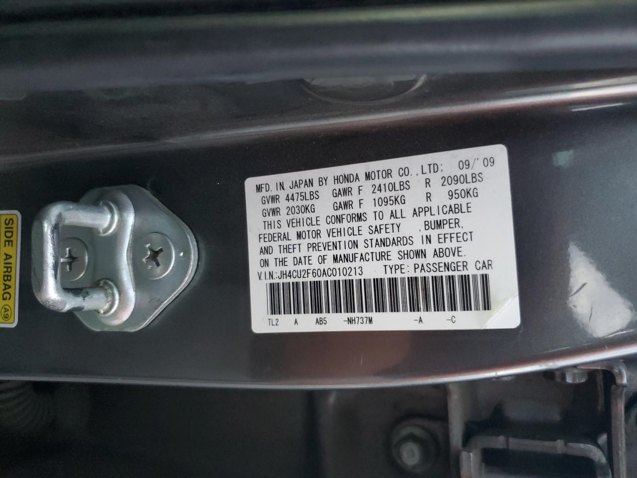 2010 Acura Tsx VIN: JH4CU2F60AC010213 Lot: 92868655