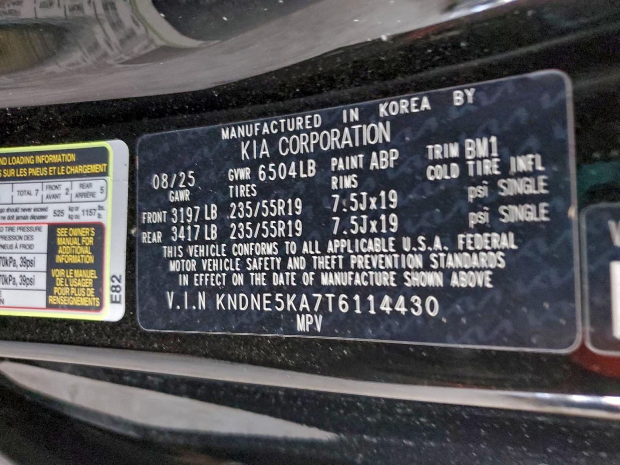 2026 Kia Carnival Sx VIN: KNDNE5KA7T6114430 Lot: 94537135