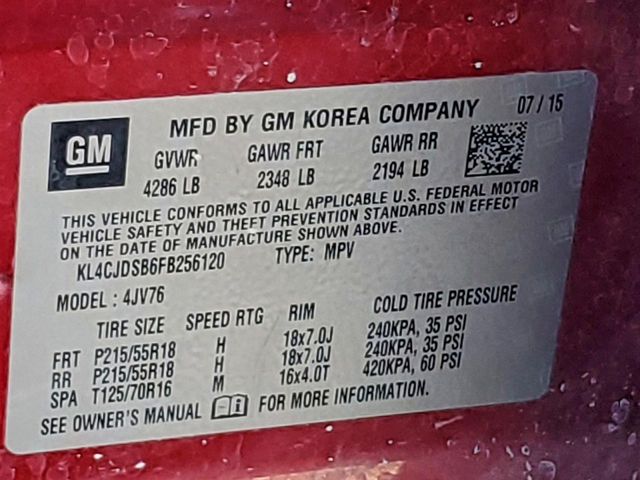 2015 Buick Encore Premium VIN: KL4CJDSB6FB256120 Lot: 93669465