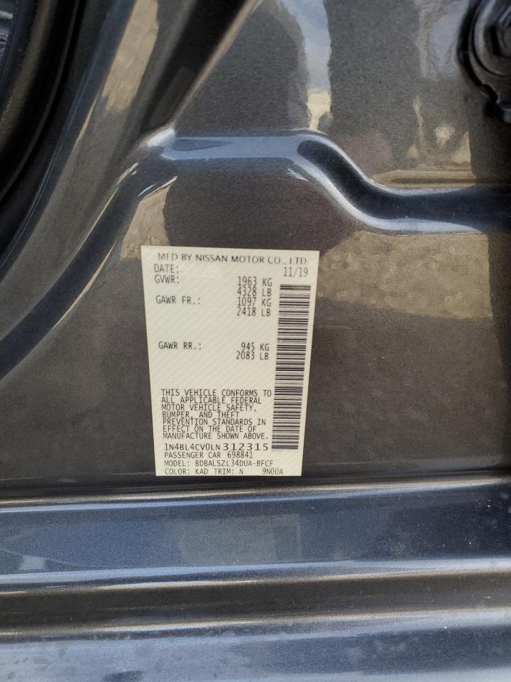 2020 Nissan Altima Sr VIN: 1N4BL4CV0LN312315 Lot: 92027215