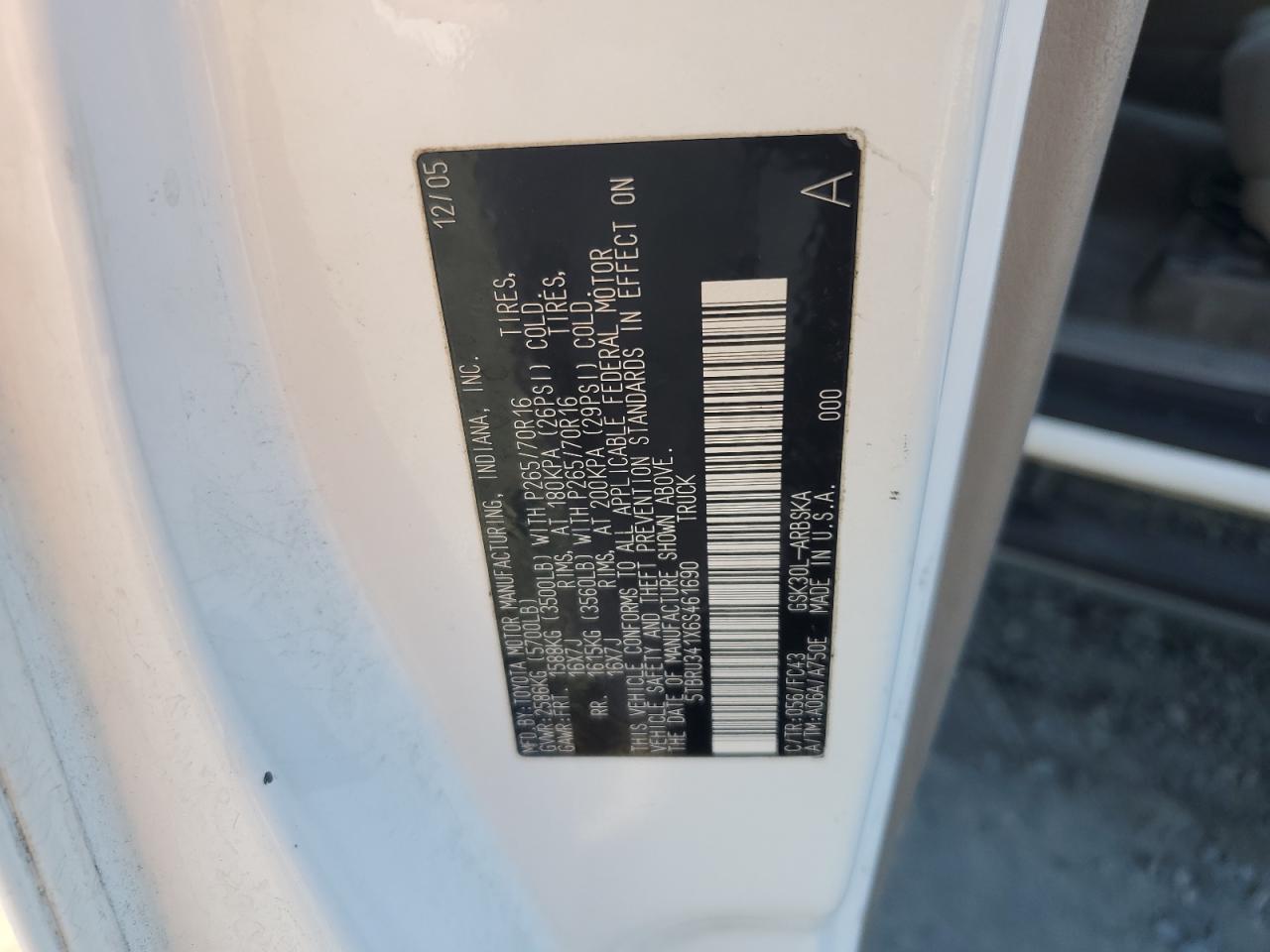 2006 Toyota Tundra Access Cab Sr5 VIN: 5TBRU341X6S461690 Lot: 92123485