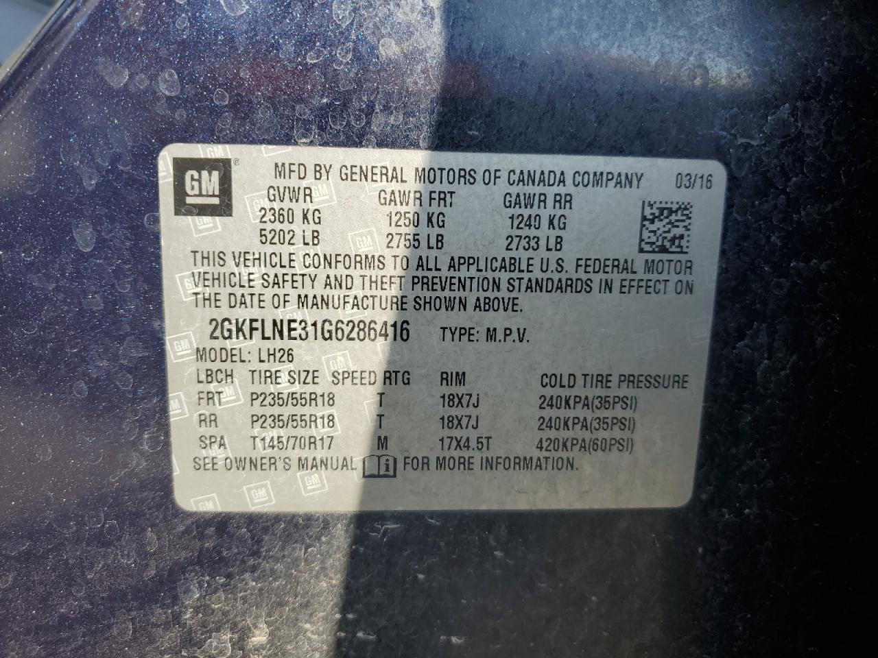 2016 GMC Terrain Sle VIN: 2GKFLNE31G6286416 Lot: 91228155