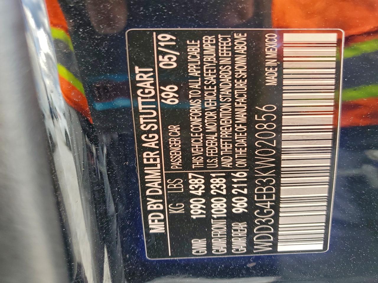 2019 Mercedes-Benz A 220 VIN: WDD3G4EB3KW020856 Lot: 94103355