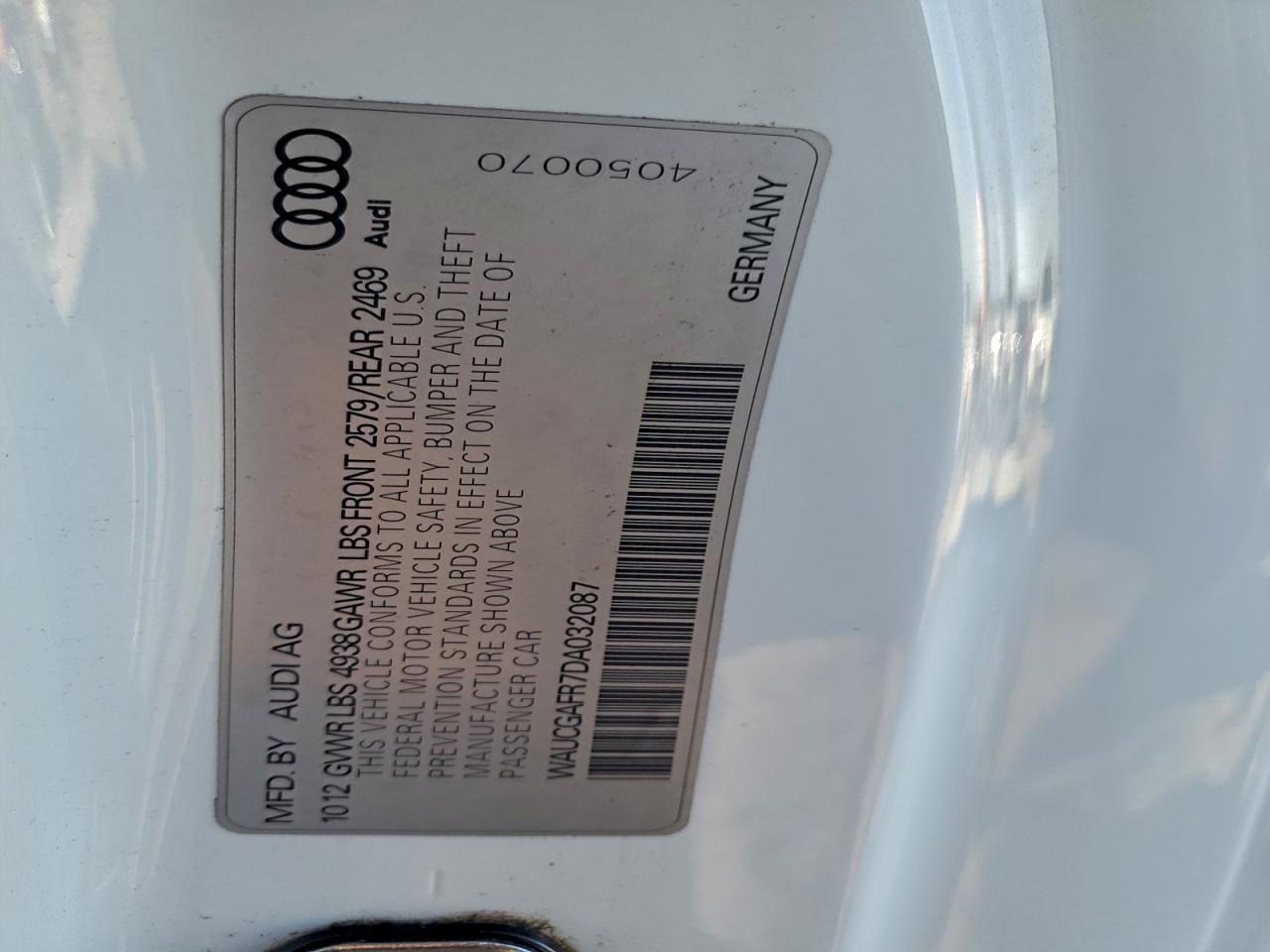 2013 Audi S5 Premium Plus VIN: WAUCGAFR7DA032087 Lot: 91304775