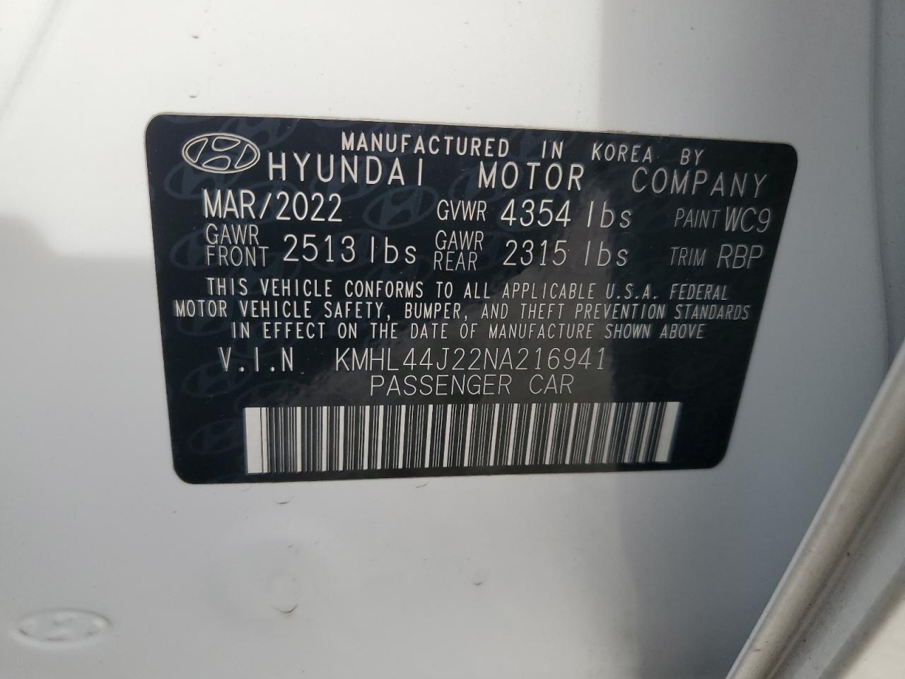 2022 Hyundai Sonata Sel Plus VIN: KMHL44J22NA216941 Lot: 90503185