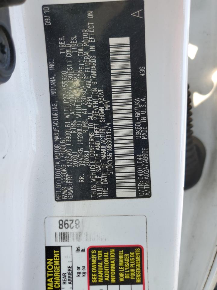 2011 Toyota Sequoia Limited VIN: 5TDKY5G18BS031574 Lot: 92373605