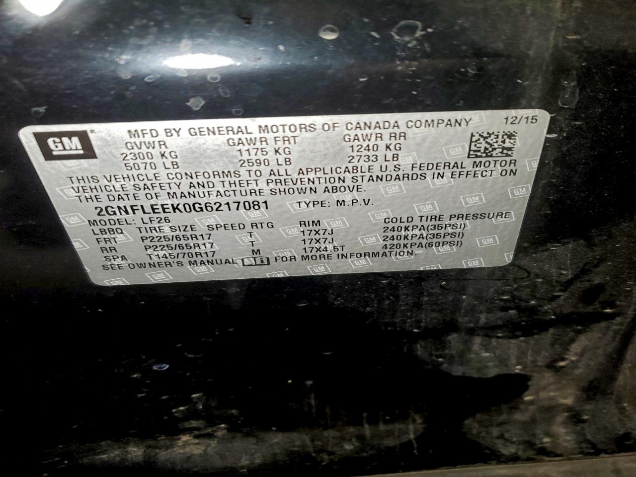 2016 Chevrolet Equinox Ls VIN: 2GNFLEEK0G6217081 Lot: 94175975