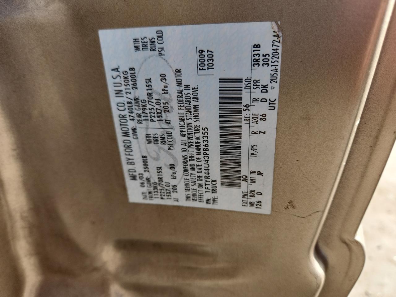 2005 Ford Ranger Super Cab VIN: 1FTYR44U45PB63355 Lot: 93207605