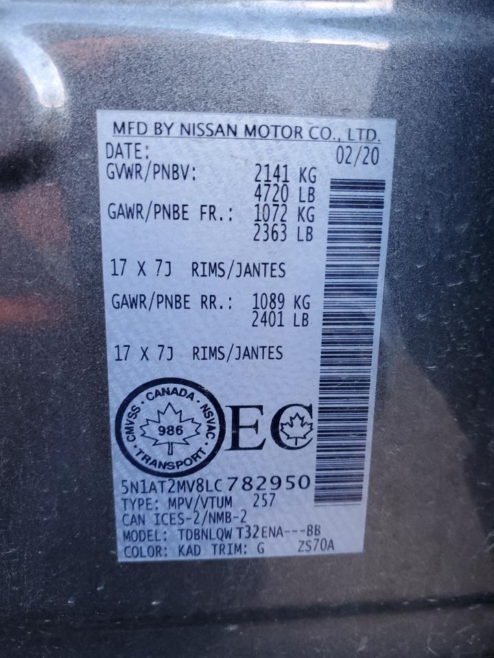 2020 Nissan Rogue S VIN: 5N1AT2MV8LC782950 Lot: 90283695