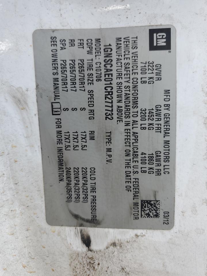 2012 Chevrolet Tahoe C1500 Ls VIN: 1GNSCAE01CR277732 Lot: 93251385