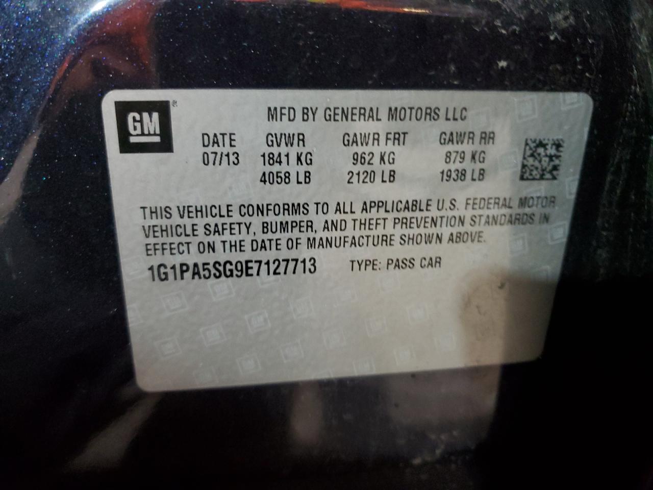 2014 Chevrolet Cruze Ls VIN: 1G1PA5SG9E7127713 Lot: 92299615