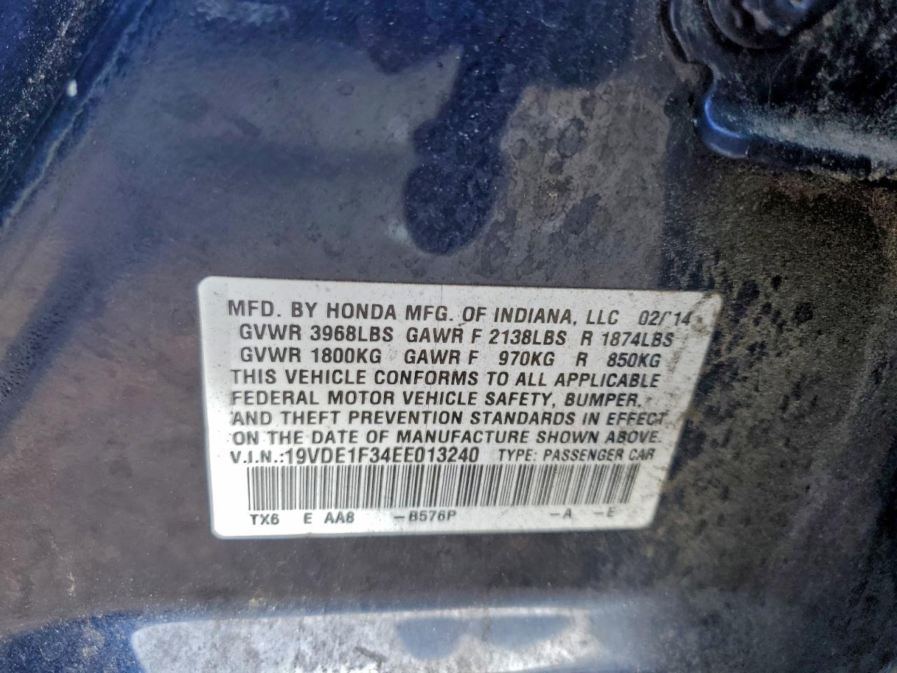 2014 Acura Ilx 20 VIN: 19VDE1F34EE013240 Lot: 93913425