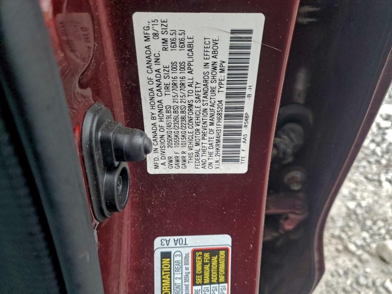 2015 Honda Cr-V Lx VIN: 2HKRM4H31FH685204 Lot: 93541915