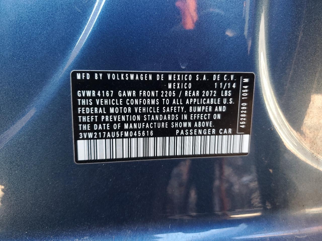 2015 Volkswagen Golf VIN: 3VW217AU5FM045616 Lot: 91377045