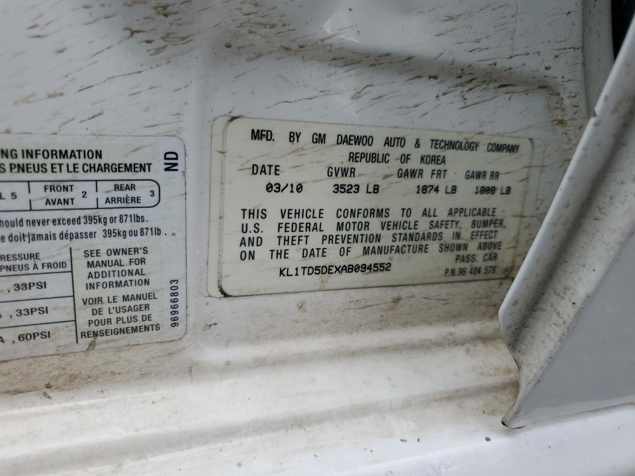 2010 Chevrolet Aveo Ls VIN: KL1TD5DEXAB094552 Lot: 92729395