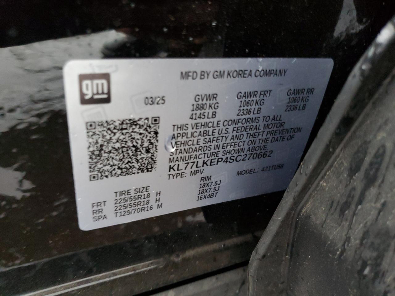 2025 Chevrolet Trax Activ VIN: KL77LKEP4SC270662 Lot: 91822465