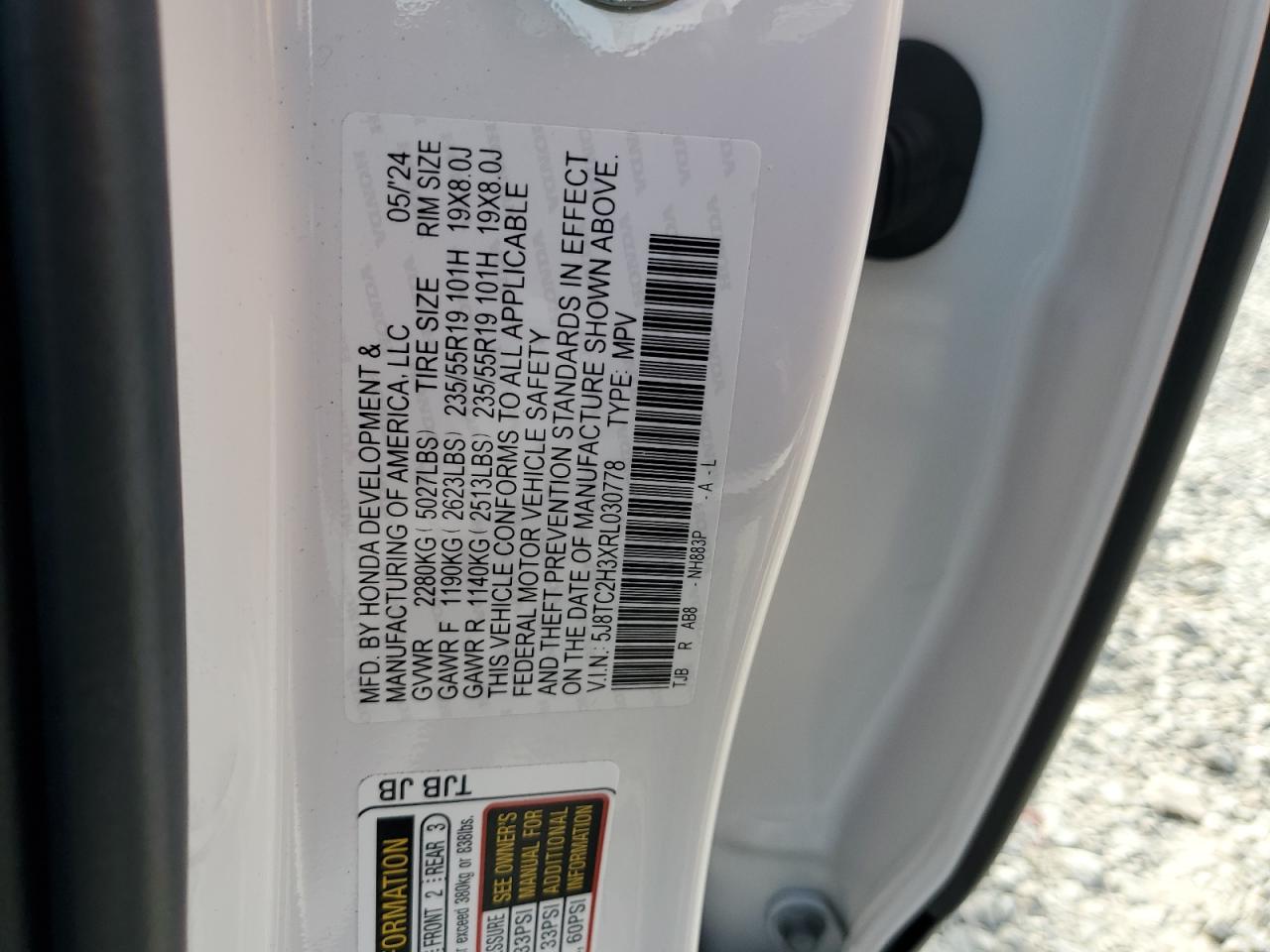 2024 Acura Rdx VIN: 5J8TC2H3XRL030778 Lot: 93263615