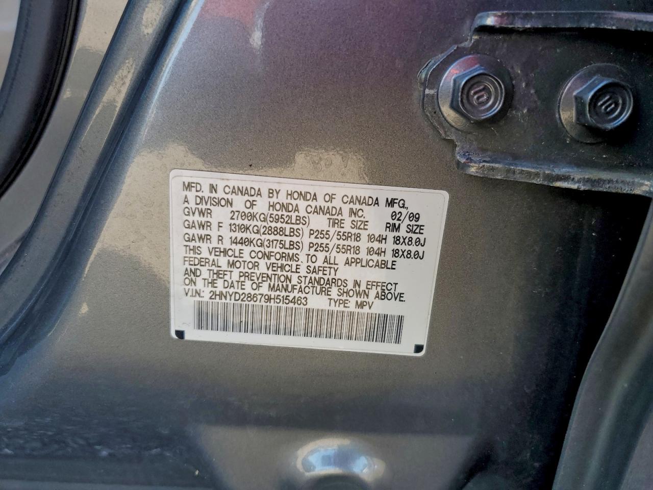 2009 Acura Mdx Technology VIN: 2HNYD28679H515463 Lot: 93901945