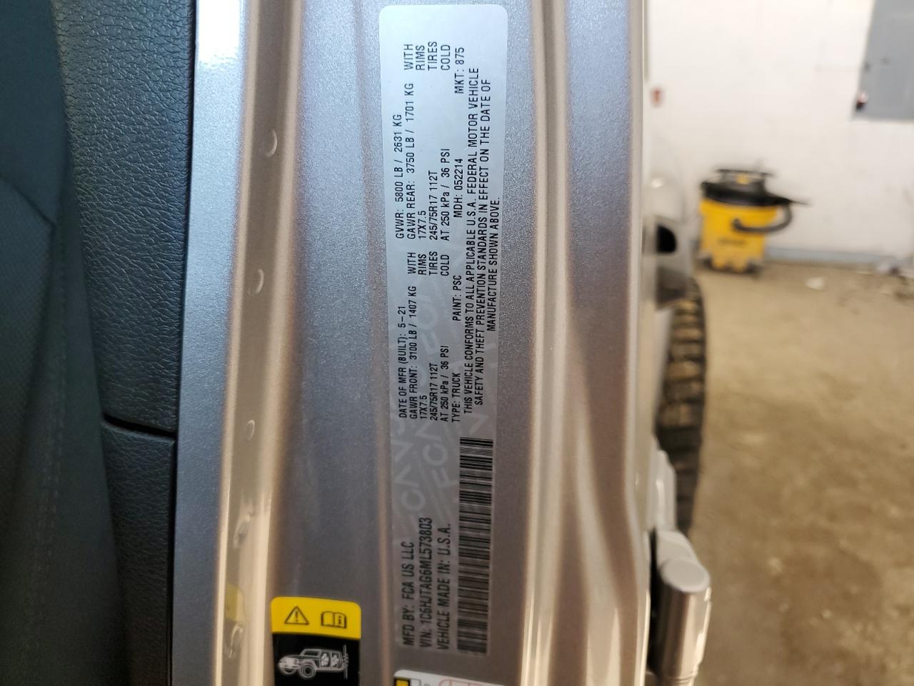 2021 Jeep Gladiator Sport VIN: 1C6HJTAG6ML573803 Lot: 91416095