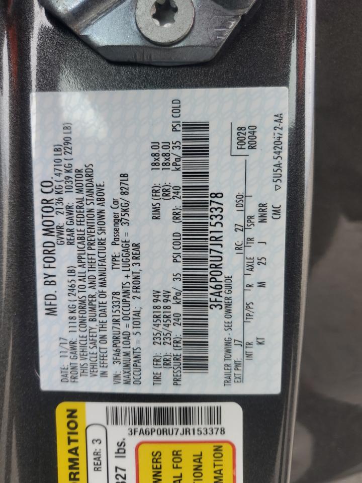 2018 Ford Fusion Titanium/Platinum Hev VIN: 3FA6P0RU7JR153378 Lot: 93132495