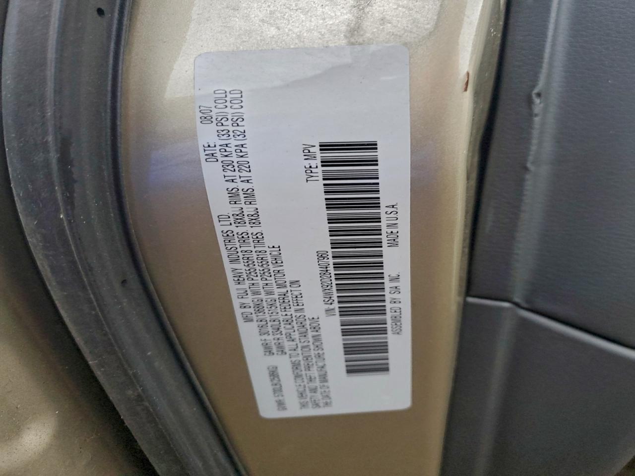 2008 Subaru Tribeca Limited VIN: 4S4WX92D284407960 Lot: 91702135