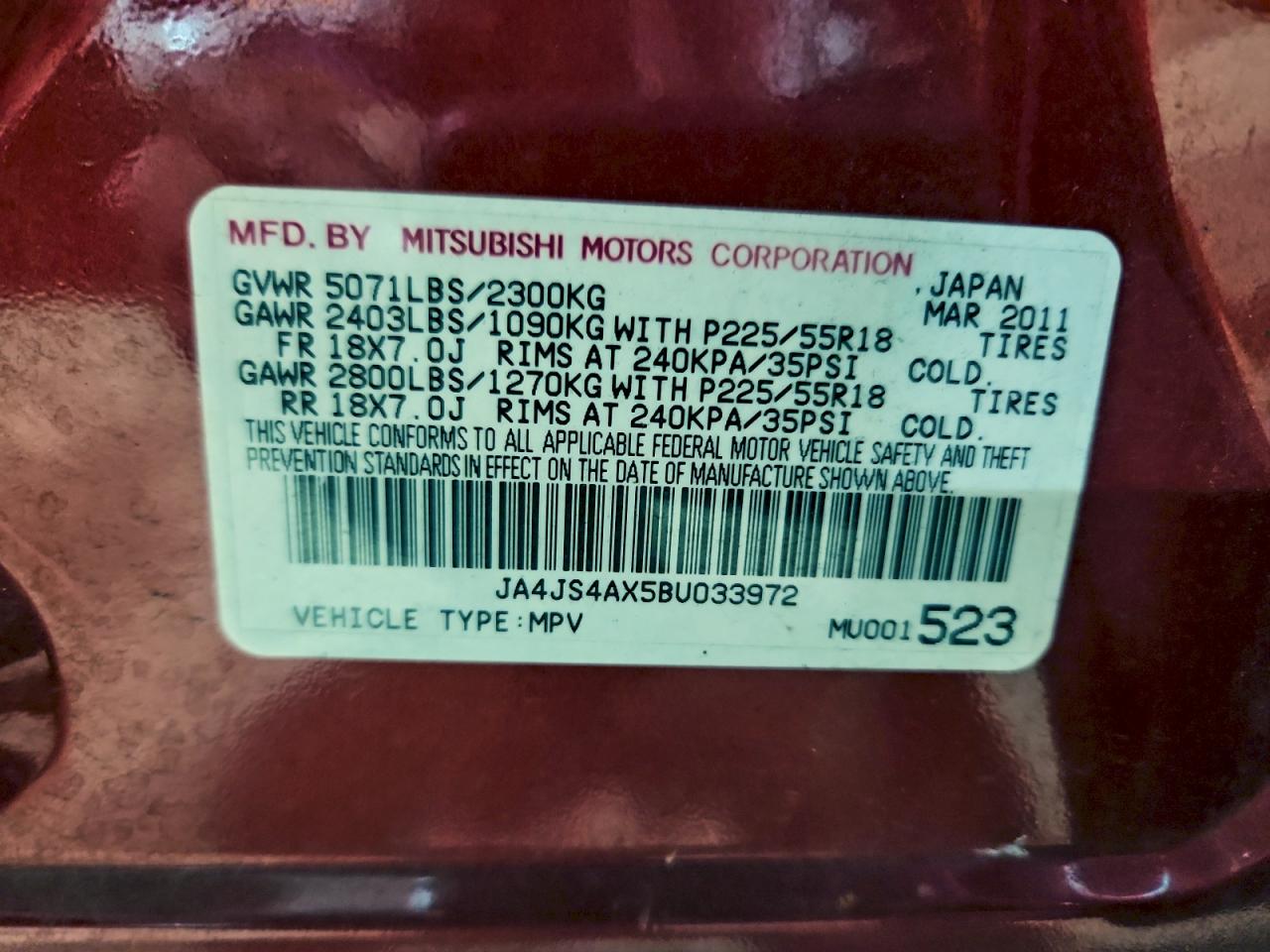 2011 Mitsubishi Outlander Xls VIN: JA4JS4AX5BU033972 Lot: 93345575