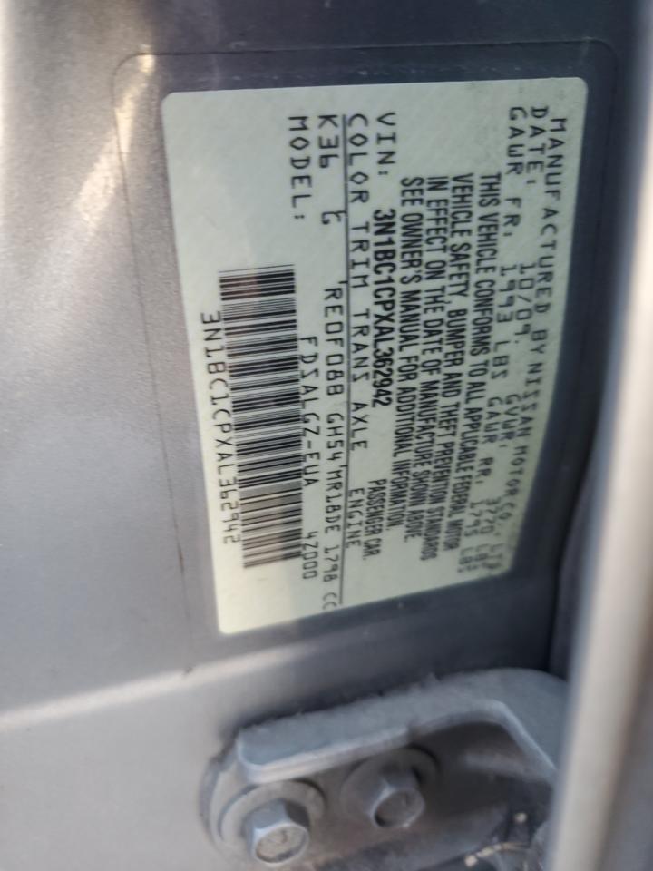 2010 Nissan Versa S VIN: 3N1BC1CPXAL362942 Lot: 91519565