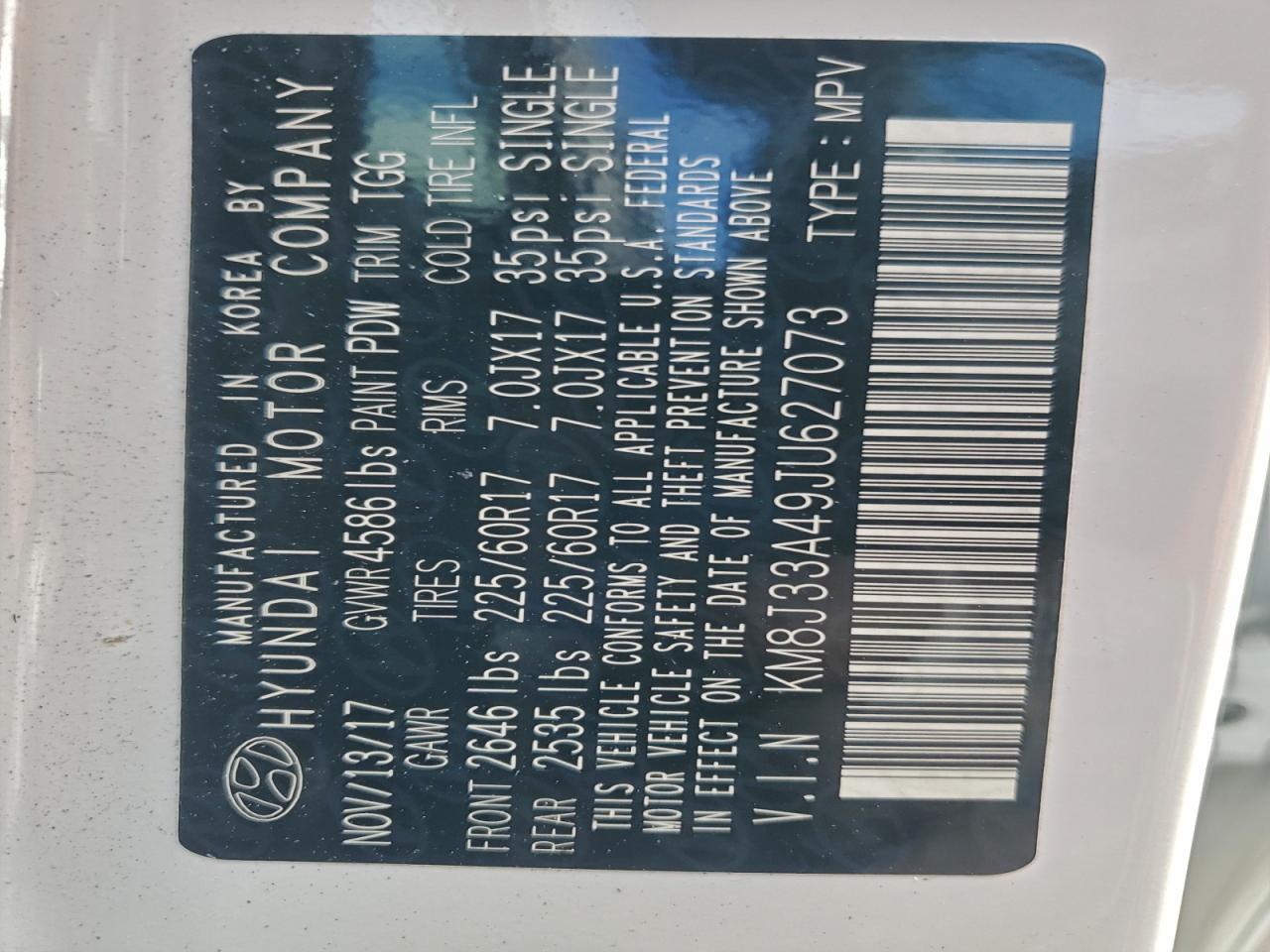 2018 Hyundai Tucson Sel VIN: KM8J33A49JU627073 Lot: 94155765