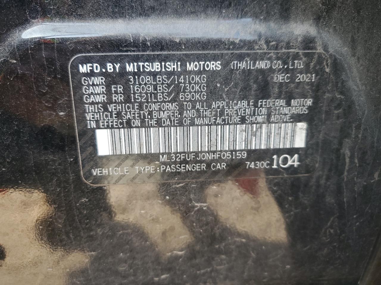 2022 Mitsubishi Mirage G4 Es VIN: ML32FUFJ0NHF05159 Lot: 91228595