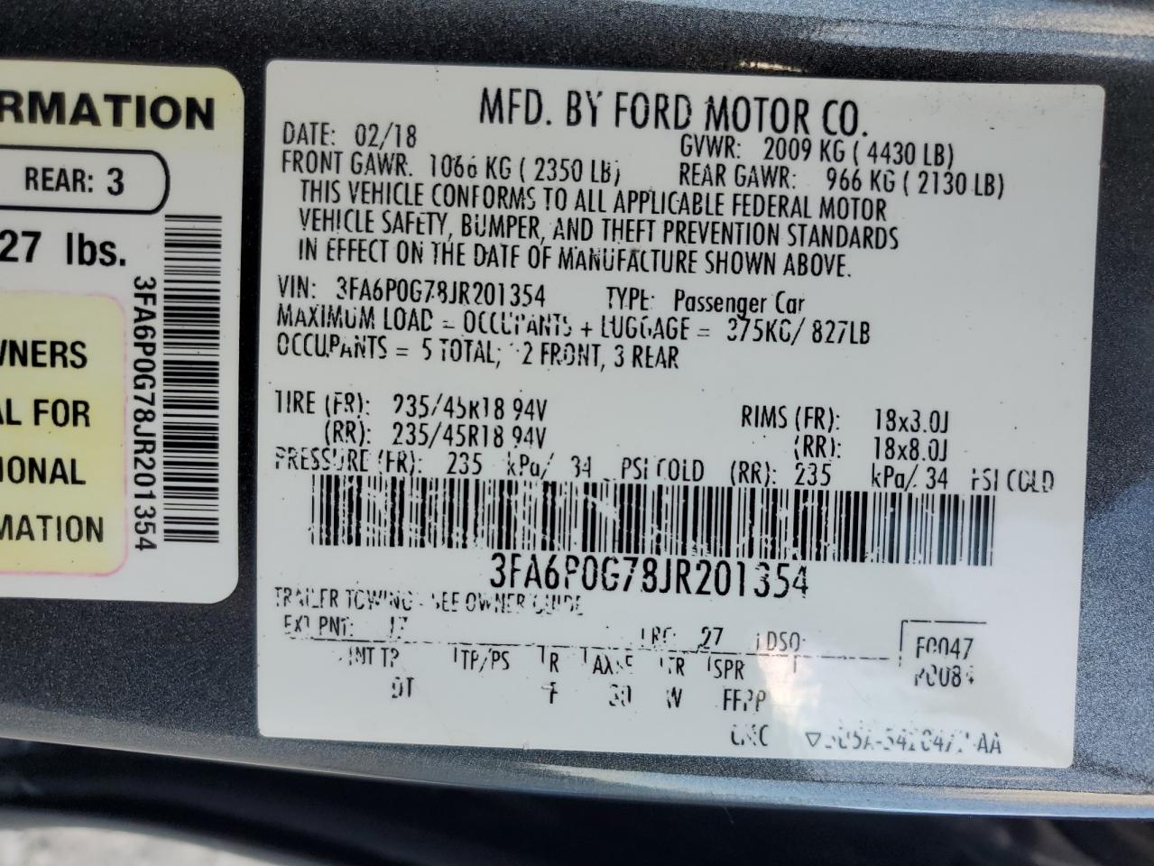 2018 Ford Fusion S VIN: 3FA6P0G78JR201354 Lot: 91846995