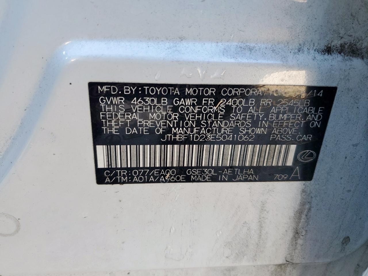 2014 Lexus Is 250 VIN: JTHBF1D23E5041062 Lot: 91496585