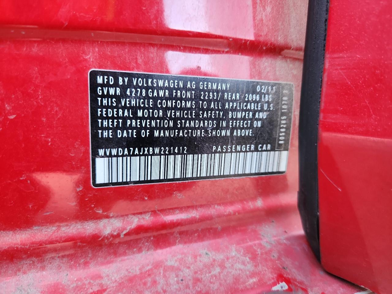 2011 Volkswagen Golf VIN: WVWDA7AJXBW221412 Lot: 91858095