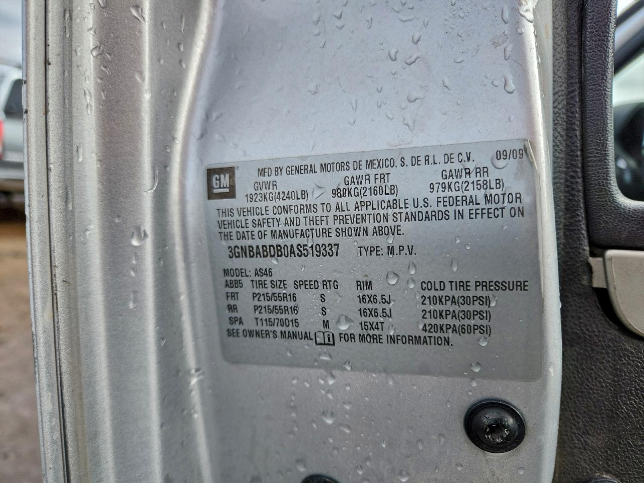 2010 Chevrolet Hhr Lt VIN: 3GNBABDB0AS519337 Lot: 93641435