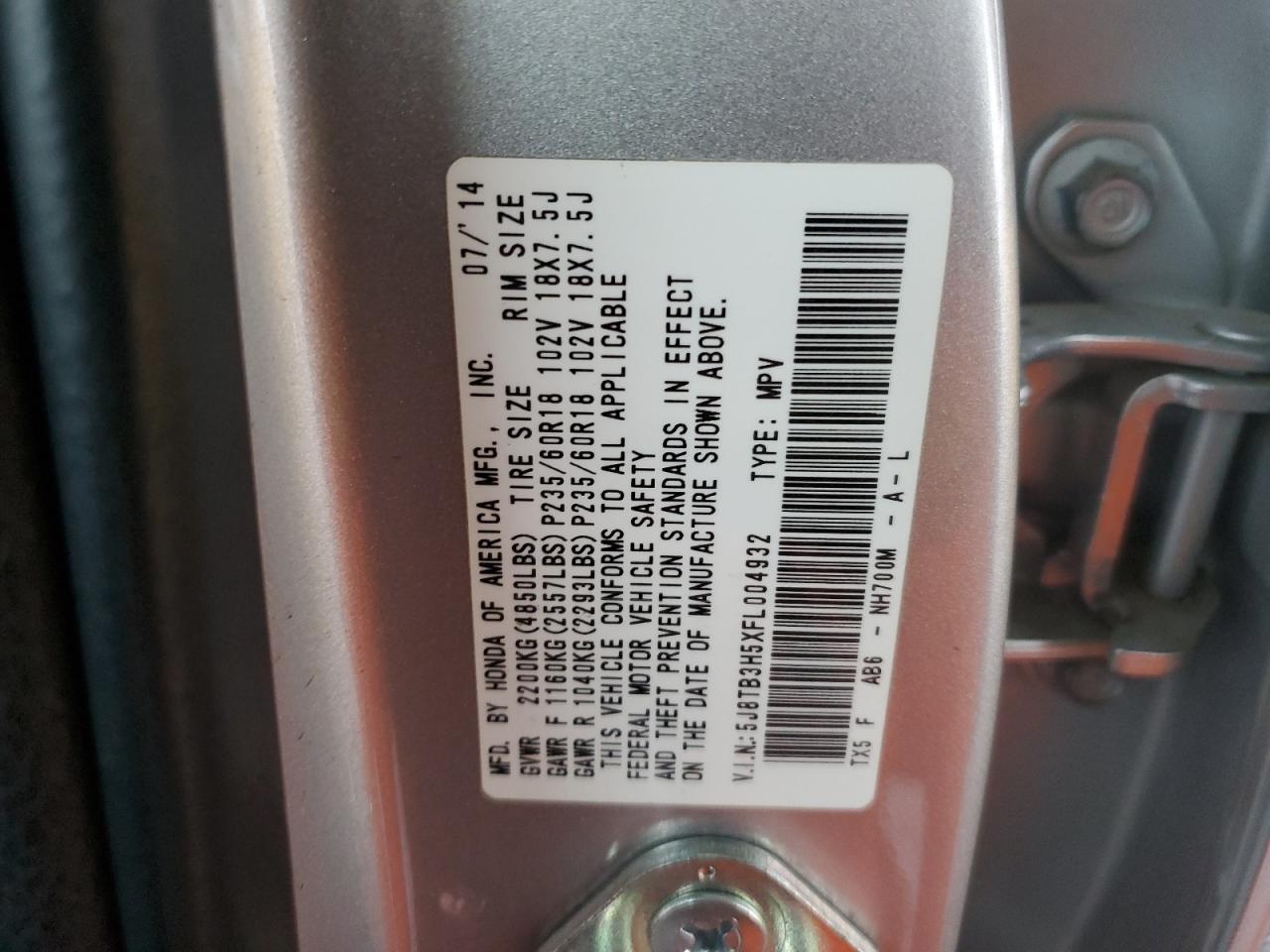 2015 Acura Rdx Technology VIN: 5J8TB3H5XFL004932 Lot: 93912255