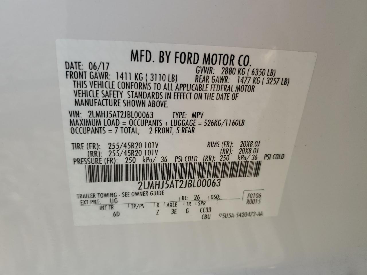 2018 Lincoln Mkt VIN: 2LMHJ5AT2JBL00063 Lot: 93078025