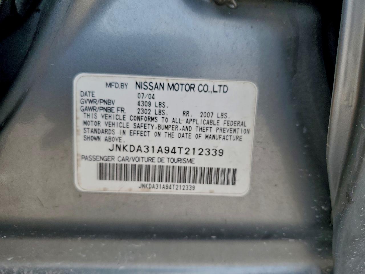 2004 Infiniti I35 VIN: JNKDA31A94T212339 Lot: 94093985