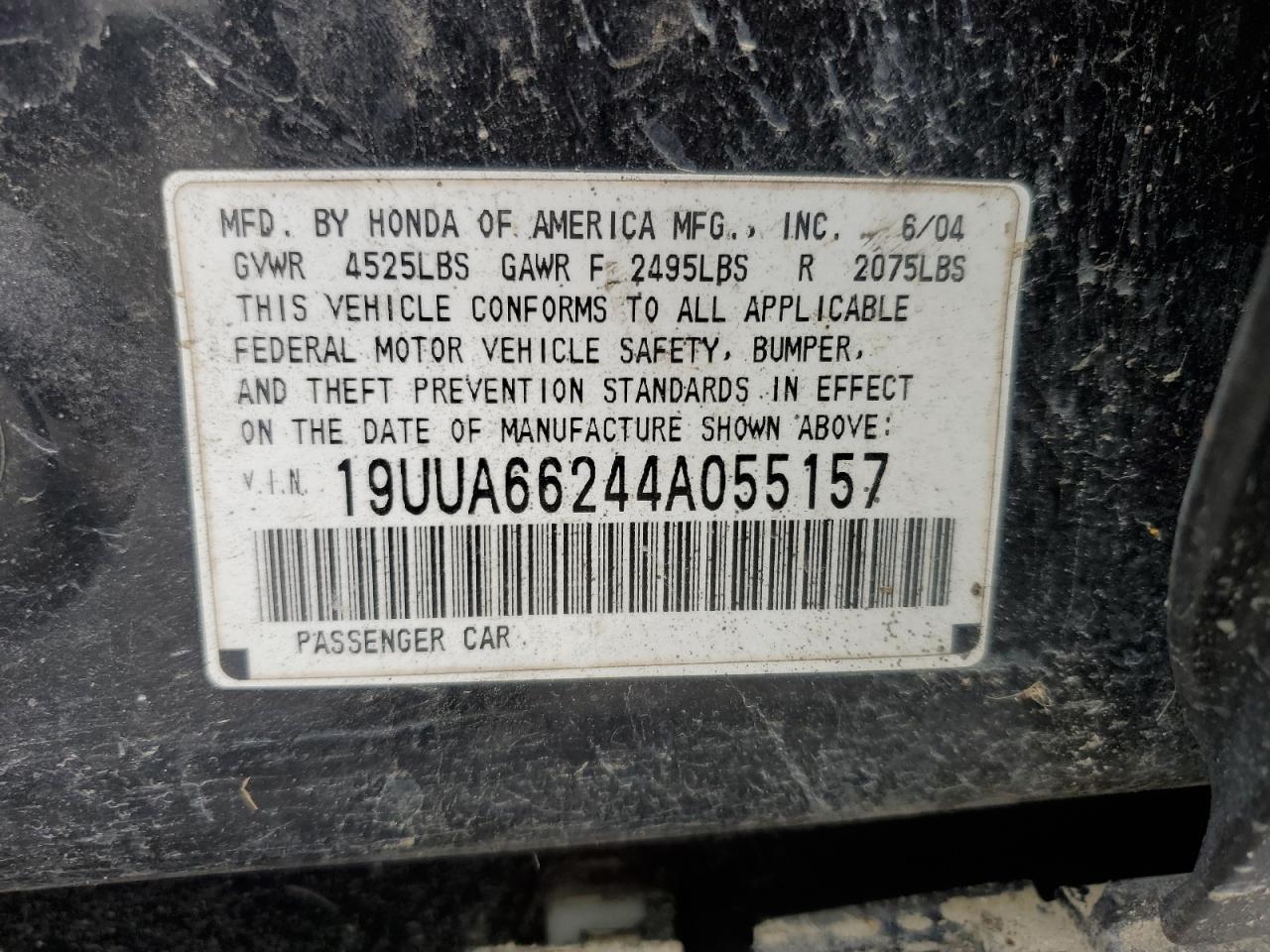 2004 Acura Tl VIN: 19UUA66244A055157 Lot: 91623105