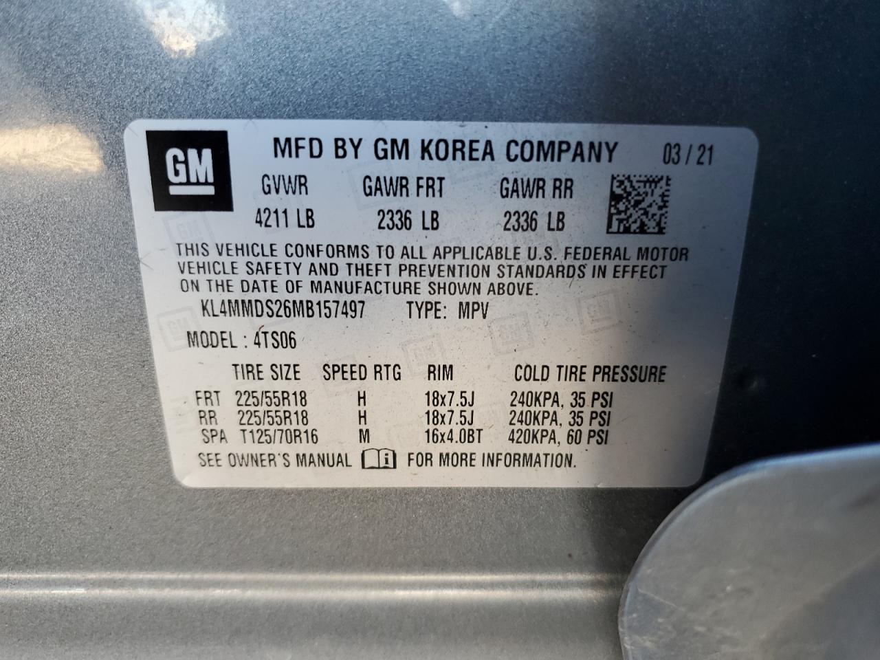 2021 Buick Encore Gx Select VIN: KL4MMDS26MB157497 Lot: 91794725