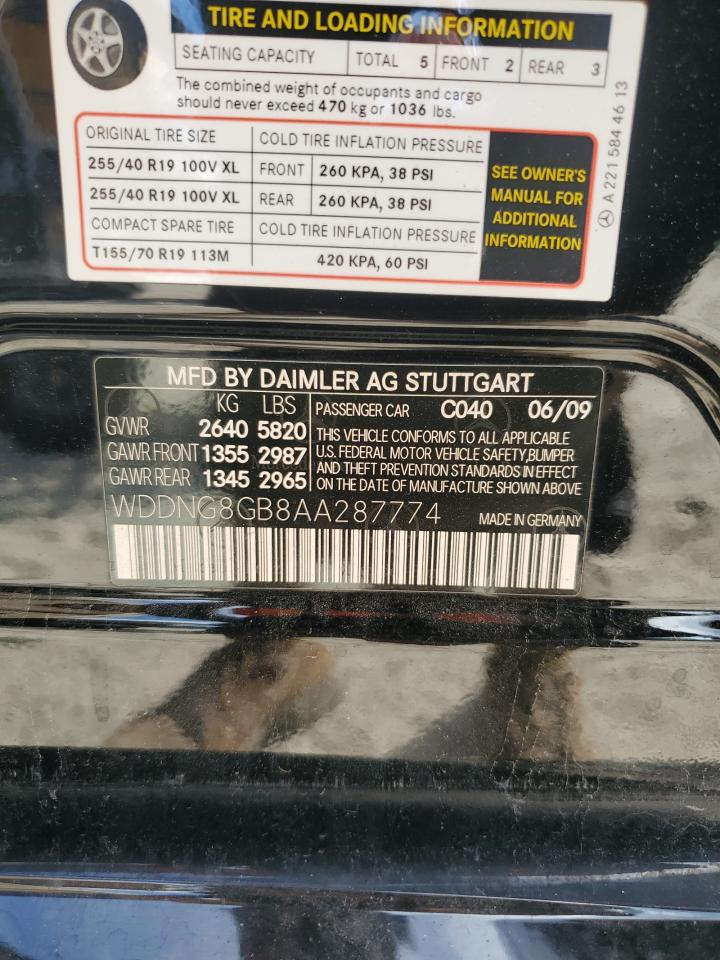 2010 Mercedes-Benz S 550 4Matic VIN: WDDNG8GB8AA287774 Lot: 91642805