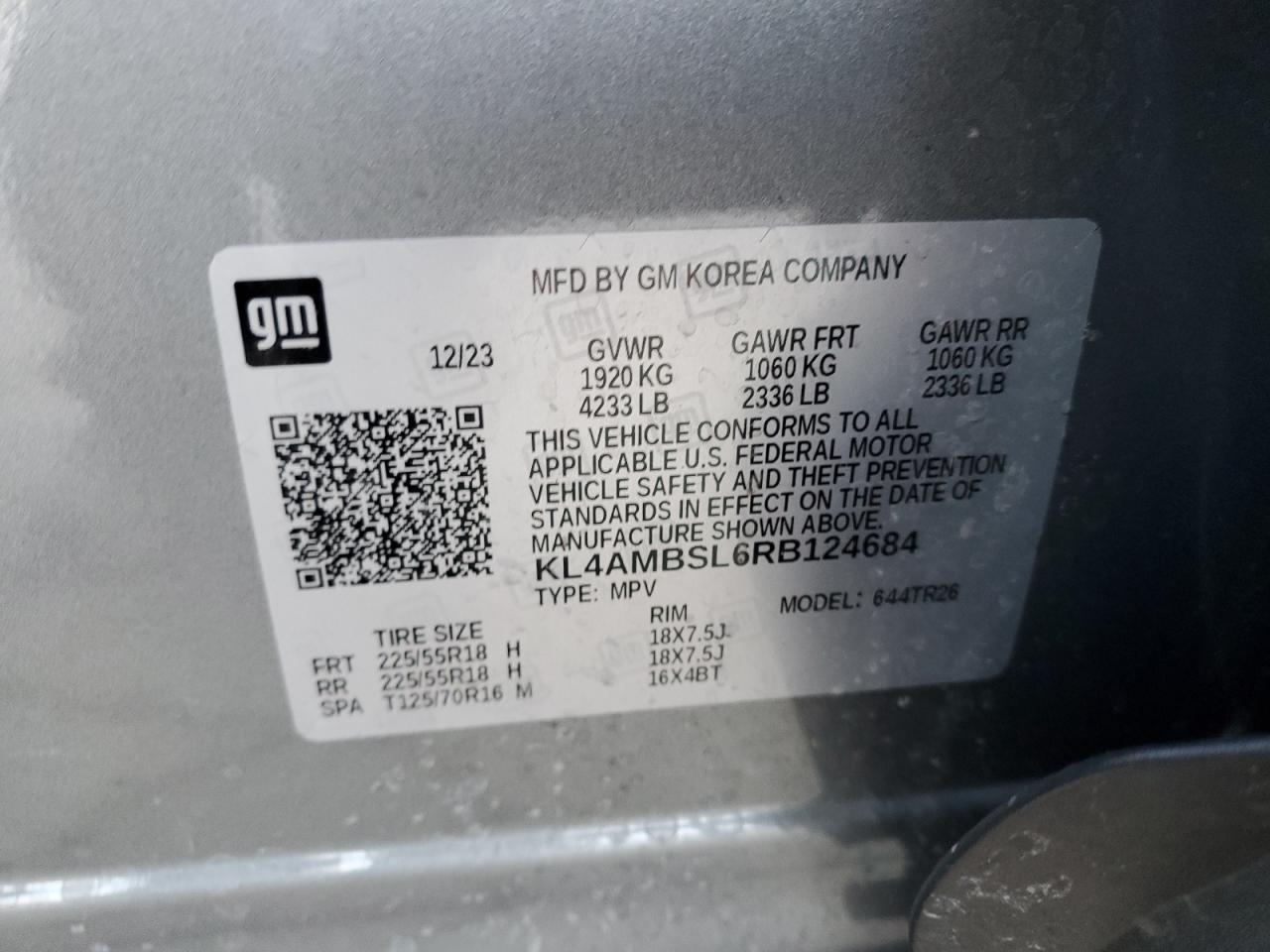 2024 Buick Encore Gx Preferred VIN: KL4AMBSL6RB124684 Lot: 92877505