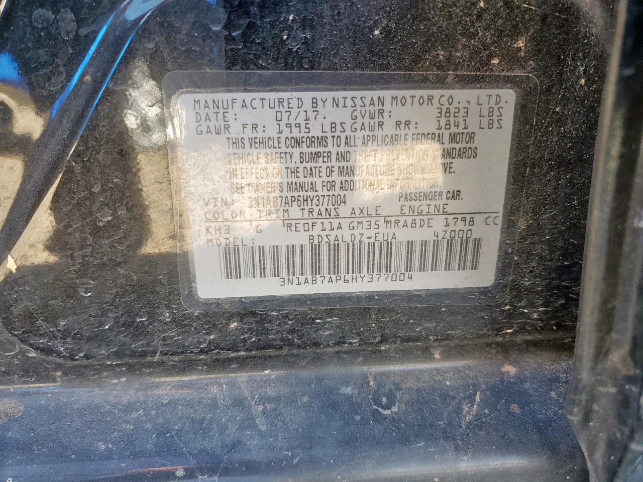 2017 Nissan Sentra S VIN: 3N1AB7AP6HY377004 Lot: 93258365