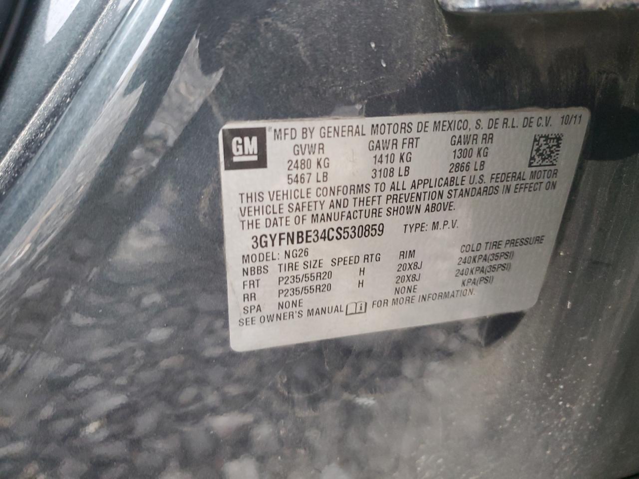 2012 Cadillac Srx Performance Collection VIN: 3GYFNBE34CS530859 Lot: 93466565