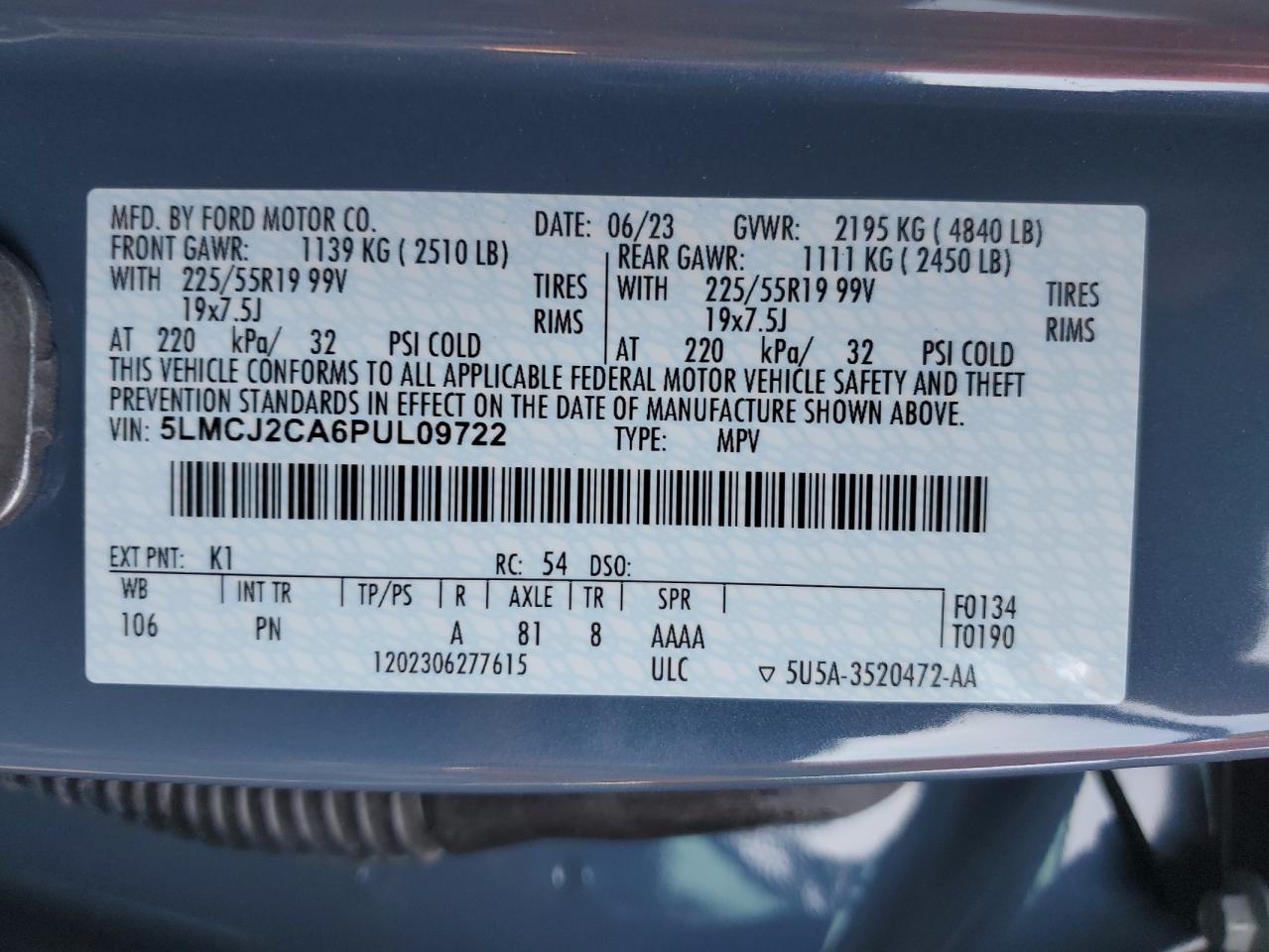 2023 Lincoln Corsair Reserve VIN: 5LMCJ2CA6PUL09722 Lot: 93224285